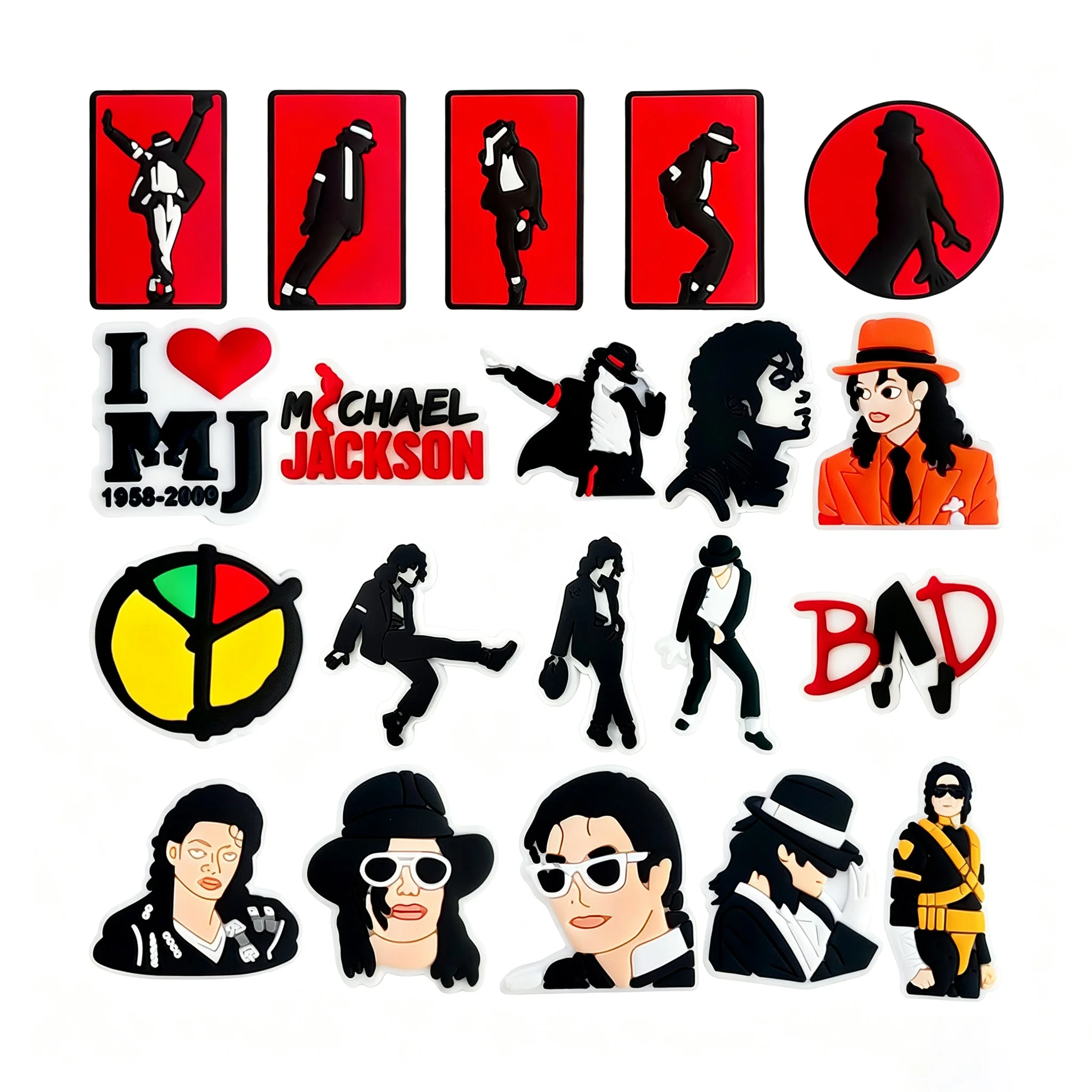 20Pcs Celebrity Dancer Figure PVC Shoe Charms Set Waterproof Detachable For Slides Sandals Clog Shoes DIY Music Fans Accessories
