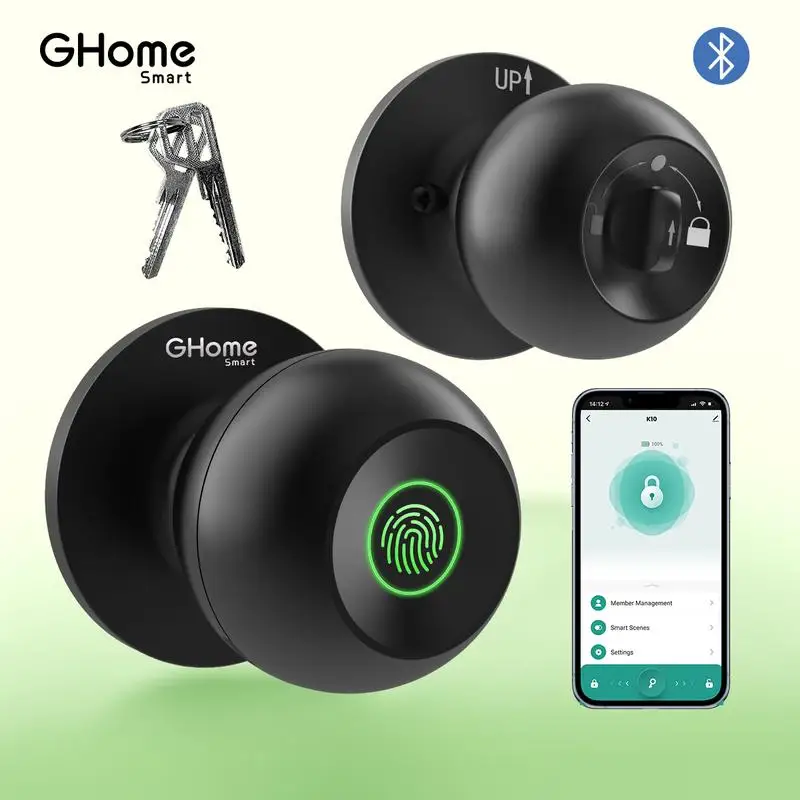 

GHome Smart 3 in 1 Door Knob Fingerprint Lock for Bedroom App Control Rechargeable Electronic Biometric Door Lock with Bluetooth