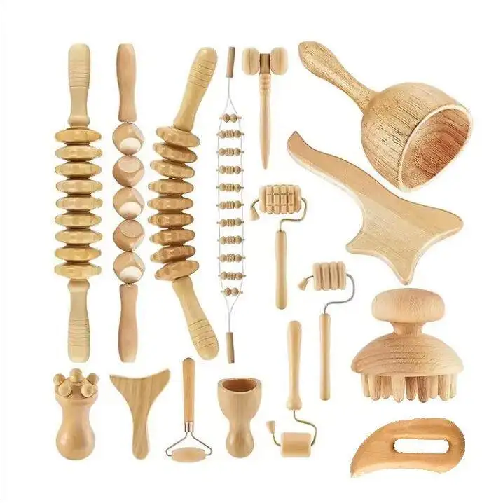 Beech massager, rolling bar, scraping board, head massage set
