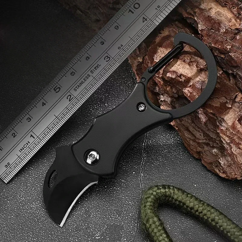 Mini chaveiro faca de bolso aço inoxidável acampamento pequeno mini faca portátil descascador lâmina fixa multi ferramenta edc com corrente