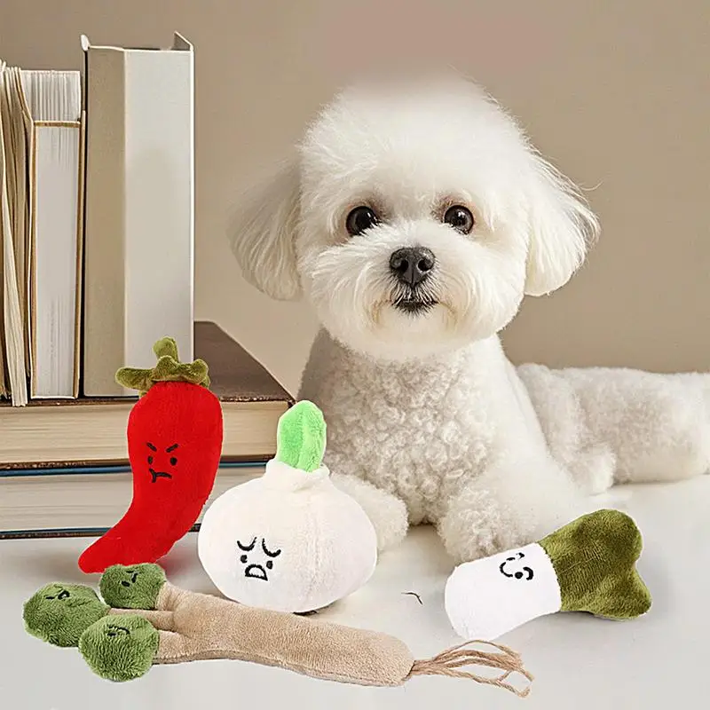 Plush Vegetable Interactive Stuffed Toy for Dogs Green Onions Chili Garlic Coriander Shaped Chewing Toy Sturdy Small Puppy Toys