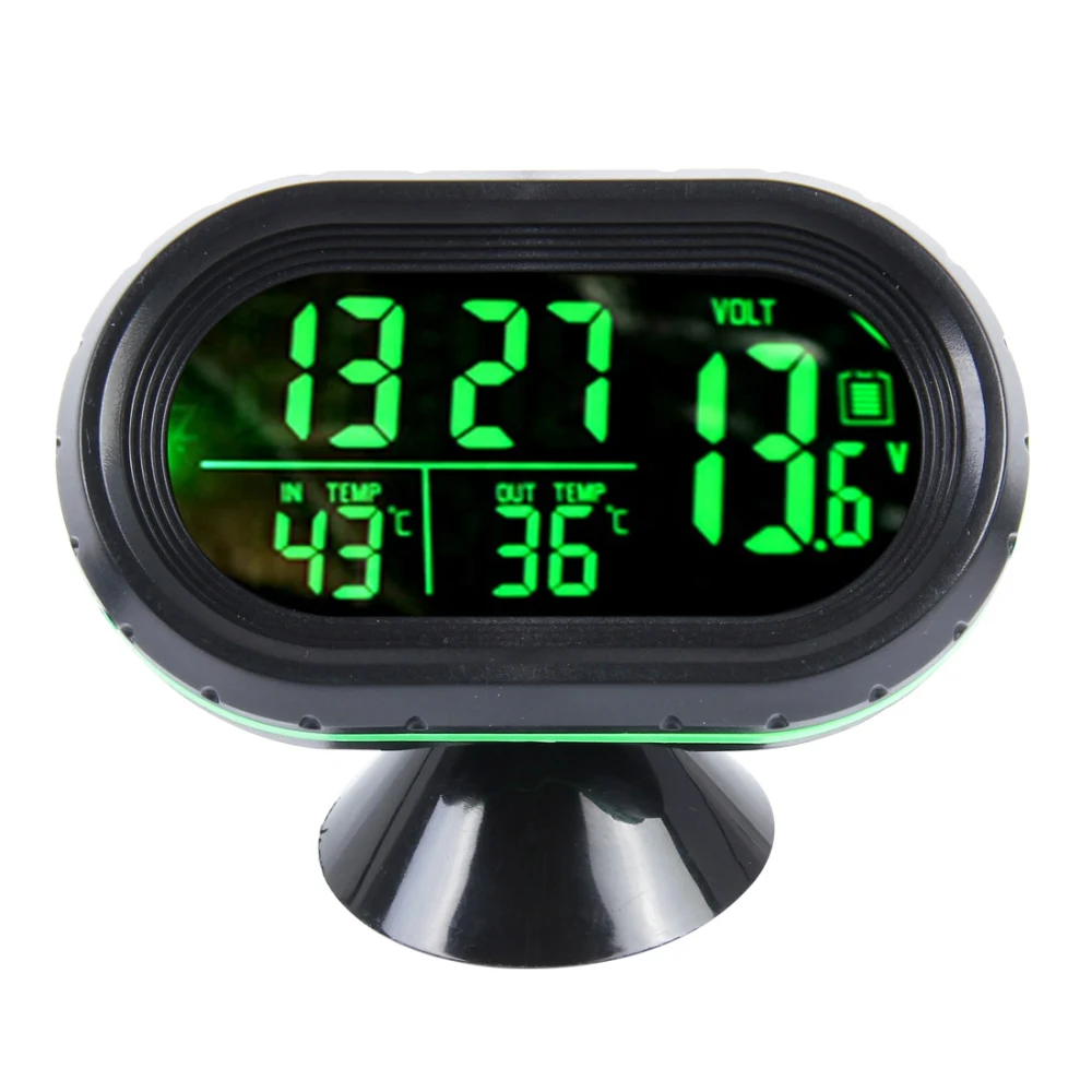 Thermometer Car Voltage Meter Car Battery Voltmeter Voltage Meter Tester Monitor 12V / 24V Noctilucous Clock Freeze Alert