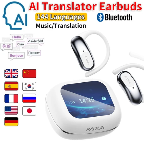 Imagen 1 del producto PAXA OpenAirUltra AI OWS auriculares de traducción más de 100 idiomas auriculares estéreo pantalla táctil multiauriculares ENC llamada AI Chat