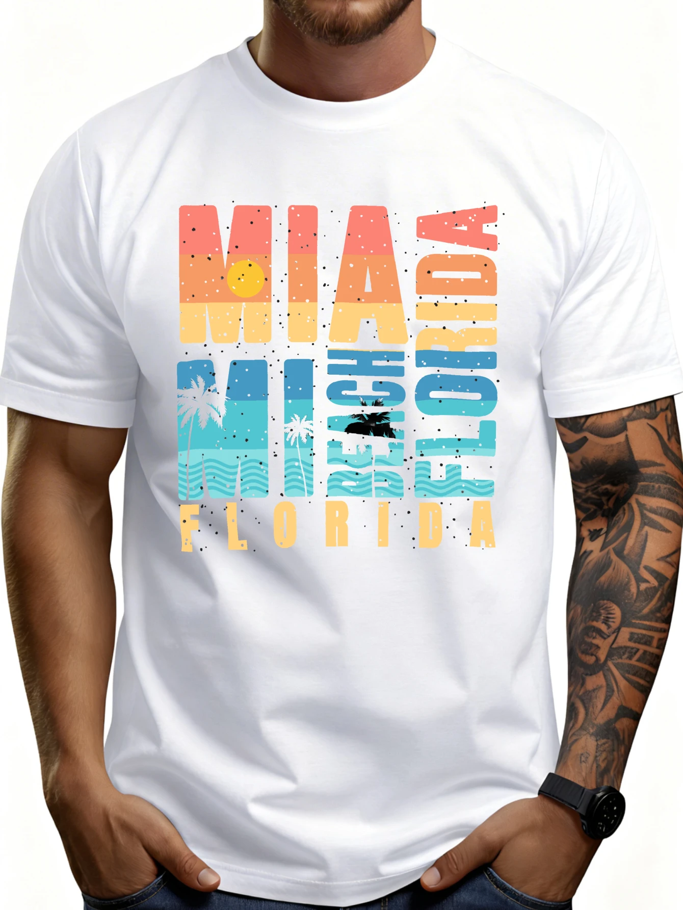 Vintage Beach Style Men's T-Shirt Miami Florida Summer Vacation Gift Suitable for Travel Enthusiasts