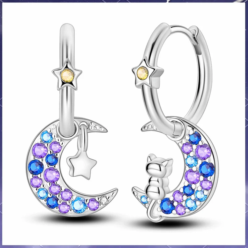 

Оригинальное серебро 925 пробы, женское изысканное кольцо со звездой, луной и кошкой, кулон, сделай сам, праздничный подарок, развитие ювелирных изделий