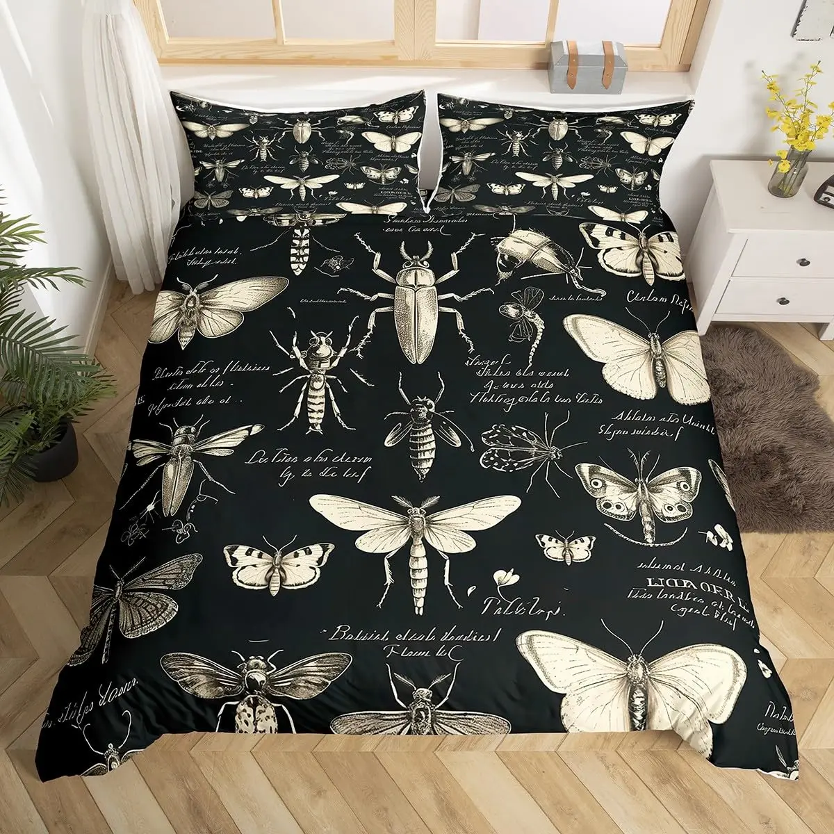 Butterfly Moth Insects Duvet Cover Bug Beetles Entomological Comforter Cover Nature Animal Bedding Set Black Brown Quilt Cover