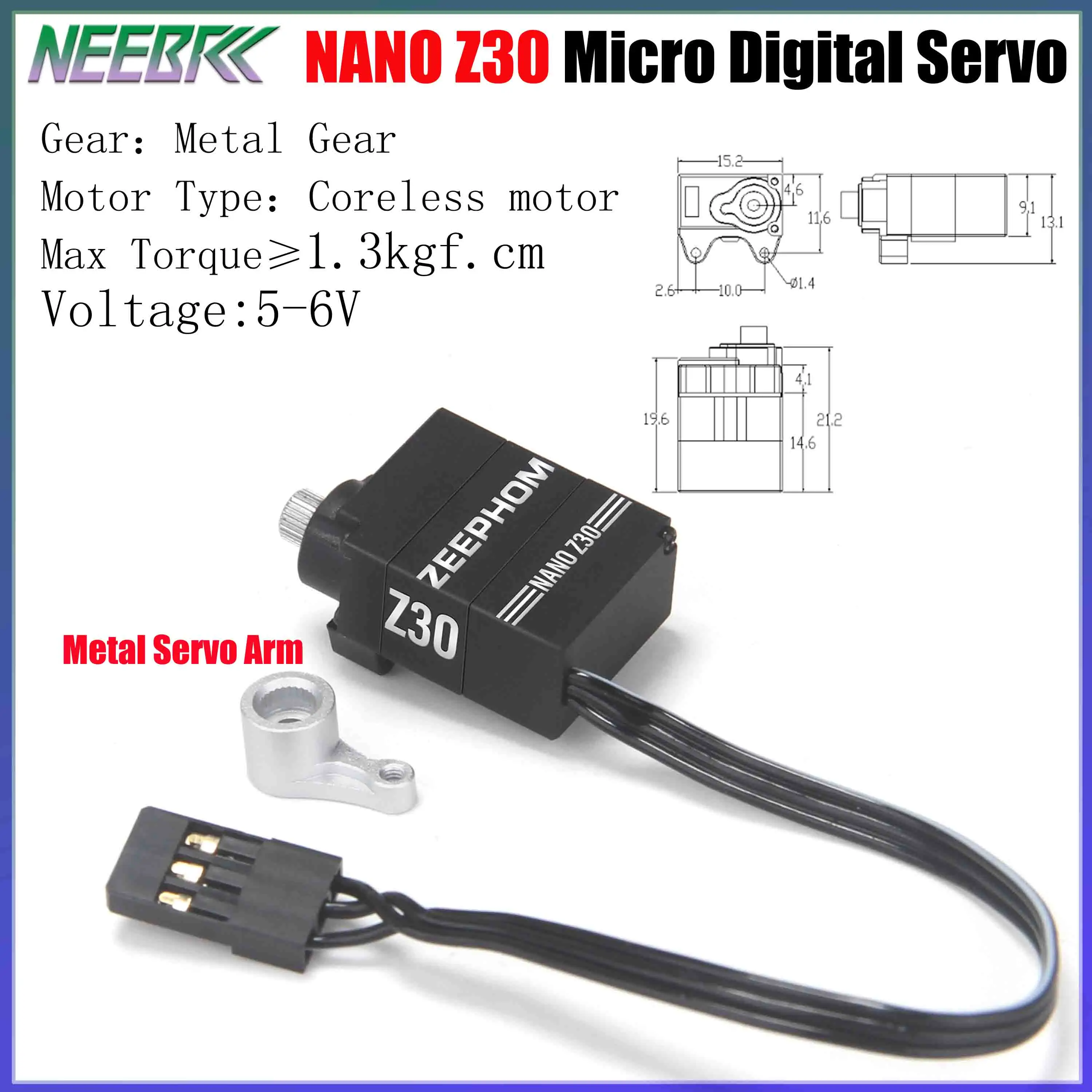 ZEEPHOM NANO Z30 Micro Servo w/ Metal Arm 5V~6V Coreless Motor for 1/30 RC Car Crawler Truck Racing Axial SCX30 DIY Upgrade Part