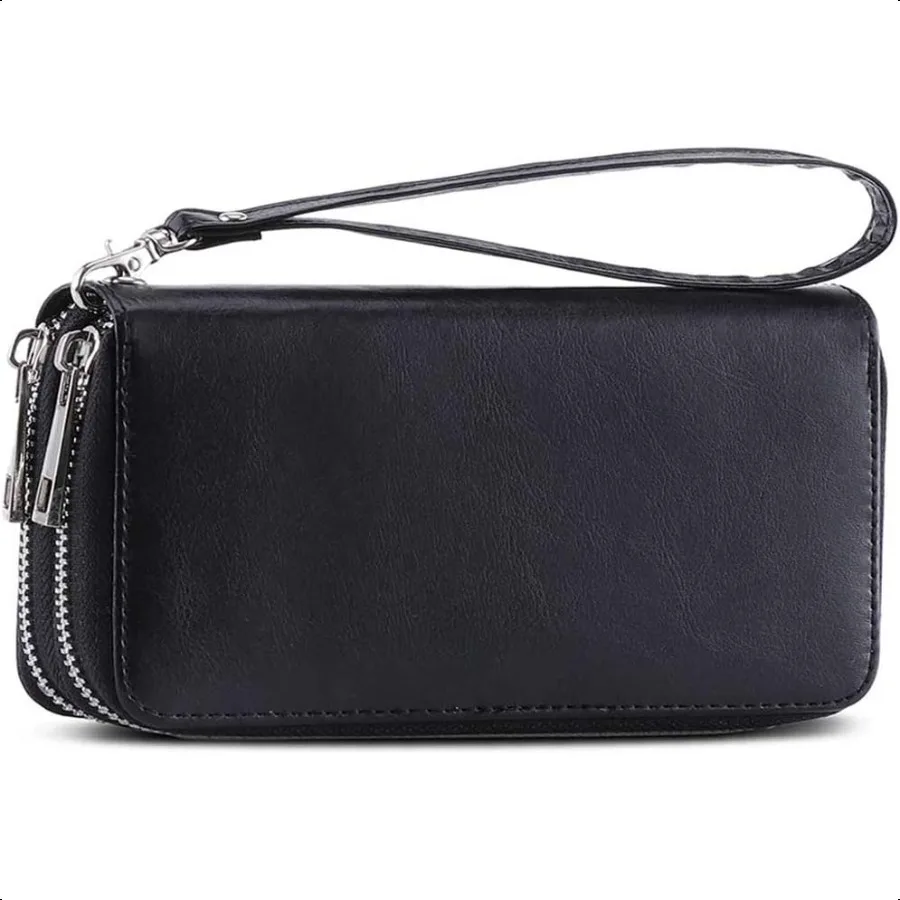 

Double Zipper Long Clutch Wallet Cellphone Wallet for Women with Removable Wristlet Strap for Credit Card Cash Coin Bill