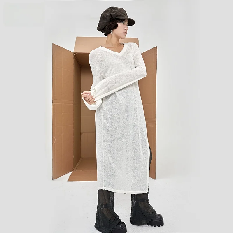 

Original White Asymmetrical Hem Loose Fit Linen Long Sve T-irt Brand Lightweight Summer Sun Protection Top