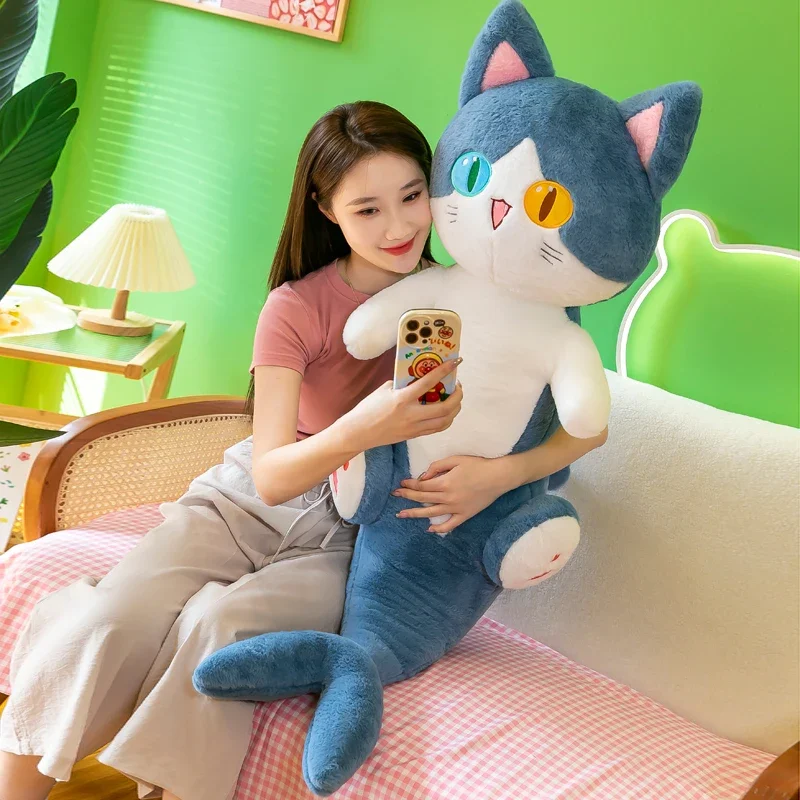학생 상어 고양이 인형 베개, 잠자는 소녀 봉제 장난감, 큰 헝겊, 긴 스트립 클립 다리 인형, 어린이 생일 크리스마스 선물, 135cm
