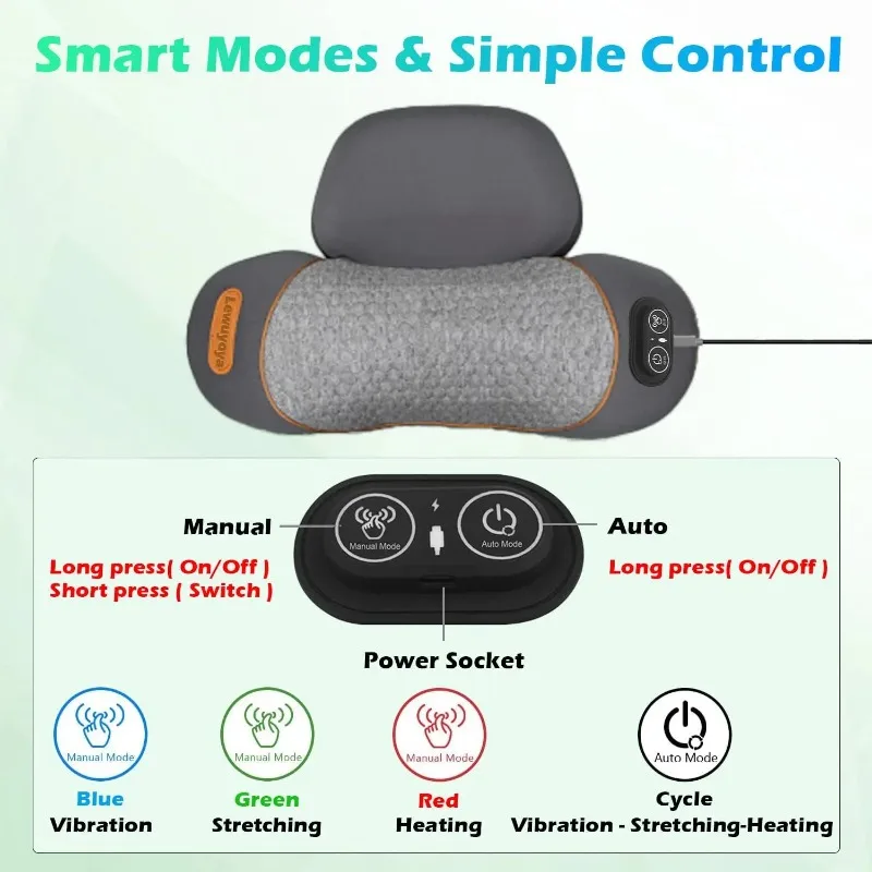 Non-Rechargeable 3-in-1 Neck Massager Pillow with Heat for Pain Relief Deep Tissue, Cervical Neck Pillow with Traction Massager