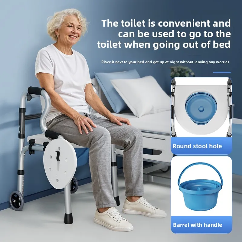 Folding Rehabilitation Walkers for Elderly Adjustable Walking Aids Disabled Walkers Walking Sticks with Seat Bedside Commode
