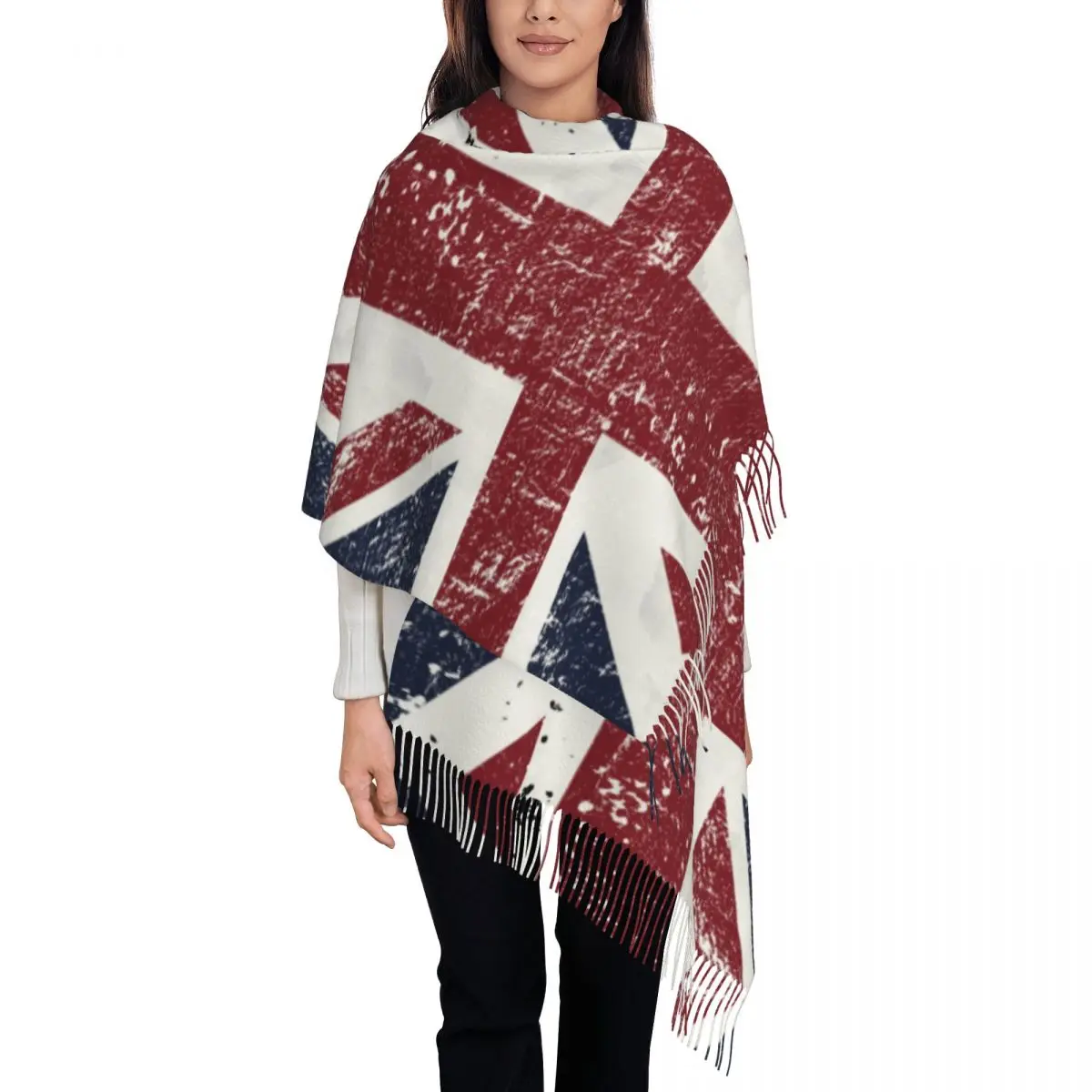 Female Large British Flag Scarves Women Winter Thick Warm Tassel Shawl Wrap Union Jack UK United Kingdom Scarf