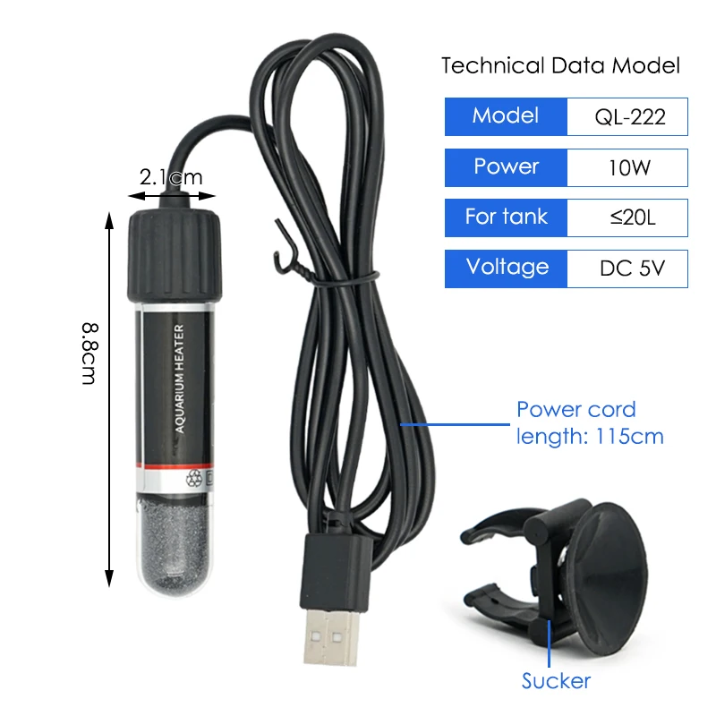 USB Mini Aquarium heating rod for Small Fish Tank 26°C Constant Temperature Aquarium Heater Submersible Thermostat Heater 10W