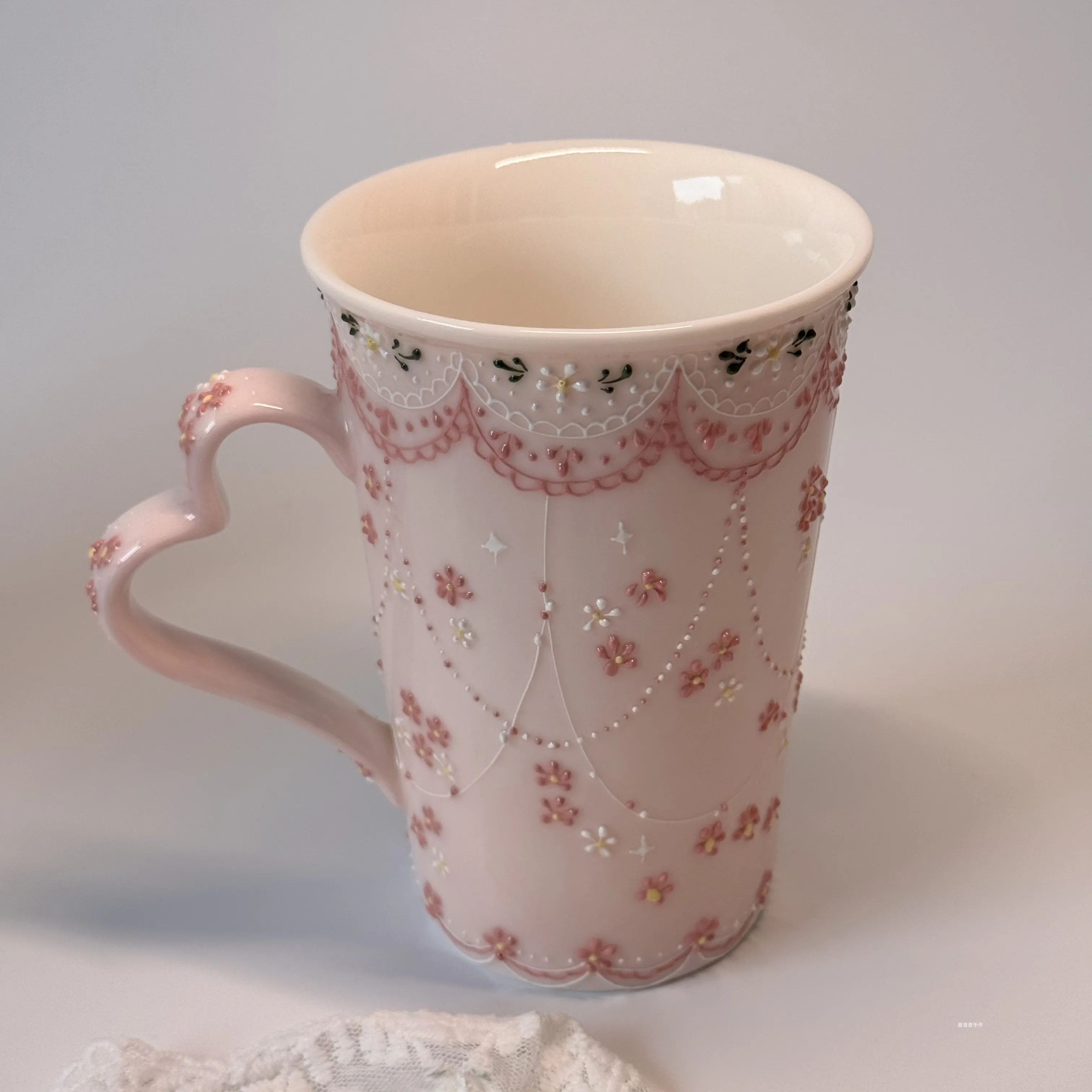 Jingdezhen Hand-painted Ceramic Cups,  Beautiful Cups, Three-dimensional Flowers, Large Capacity Drinking Cups, Holiday Gifts