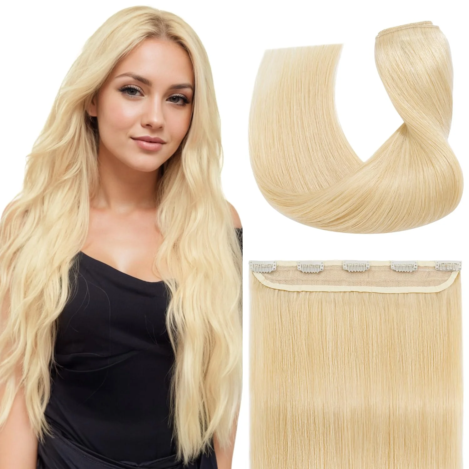 Clips In Hair Extensions #613 Human Hair Color Blonde Straight Natural Hair Extensions Feel Soft Hairstyle Hairpiece For Women