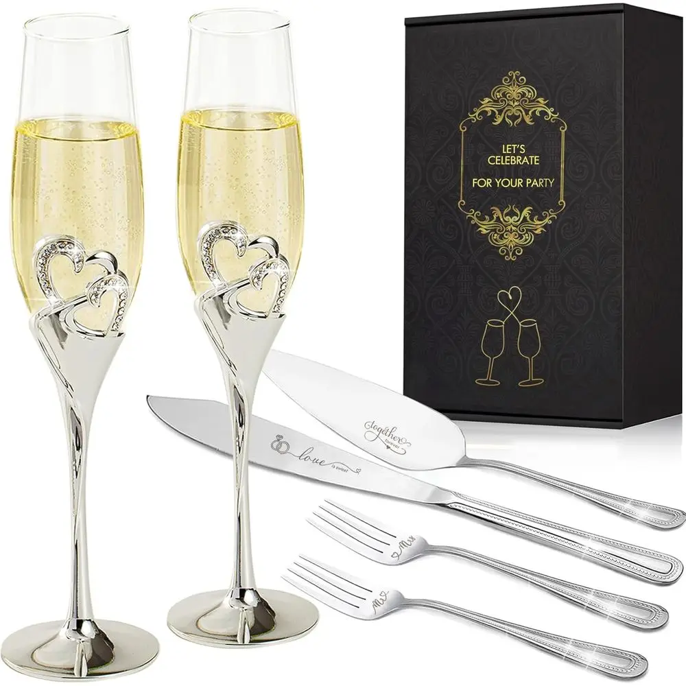 

Wedding Cake Knife and Server Set, Classical Style Champagne Toasting Glasses, Bride and Groom Wedding Gifts, Bridal Shower Gift