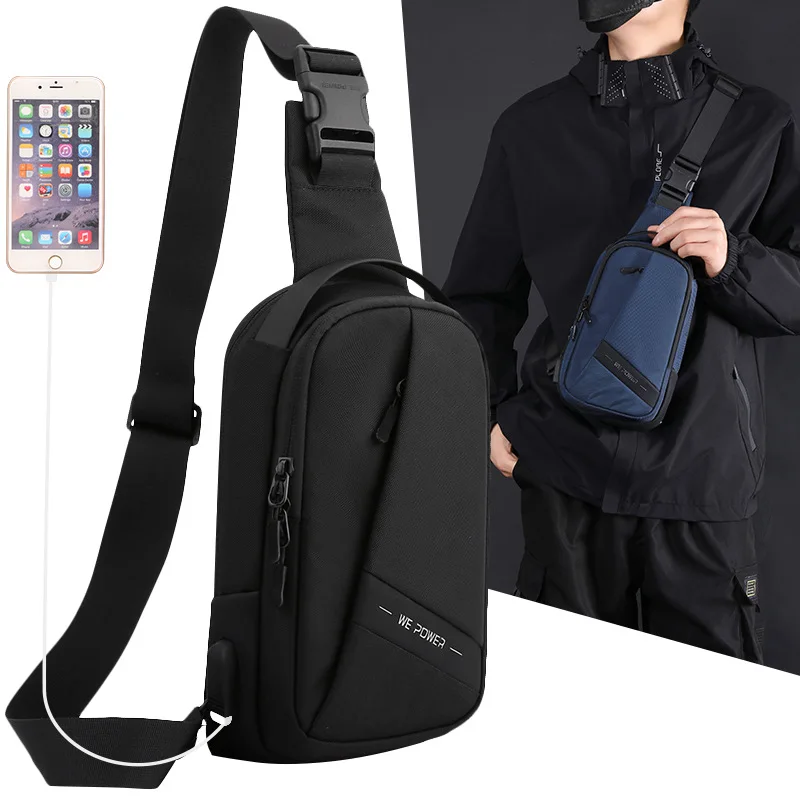 Bolso de hombro para hombre, bandolera masculina resistente al agua con USB, antirrobo, bandolera corta de viaje, bandolera de pecho de diseñador de moda