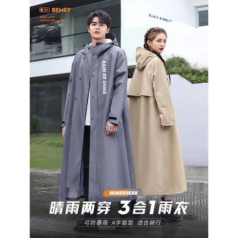 Korean Fashion Adult Long One-piece Rain Coat Thickened Waterproof Rain Gear Hooded Rain Poncho Loose Oversized Cycling Rainsuit