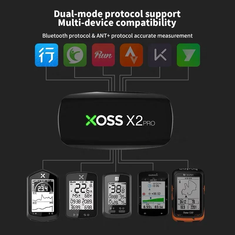 

Беспроводной смарт-датчик для велосипеда XOSS X2 Pro IPX7, водонепроницаемый сенсор для здоровья и фитнеса, нагрудный ремень, датчик сердечного ритма, Bluetooth ANT