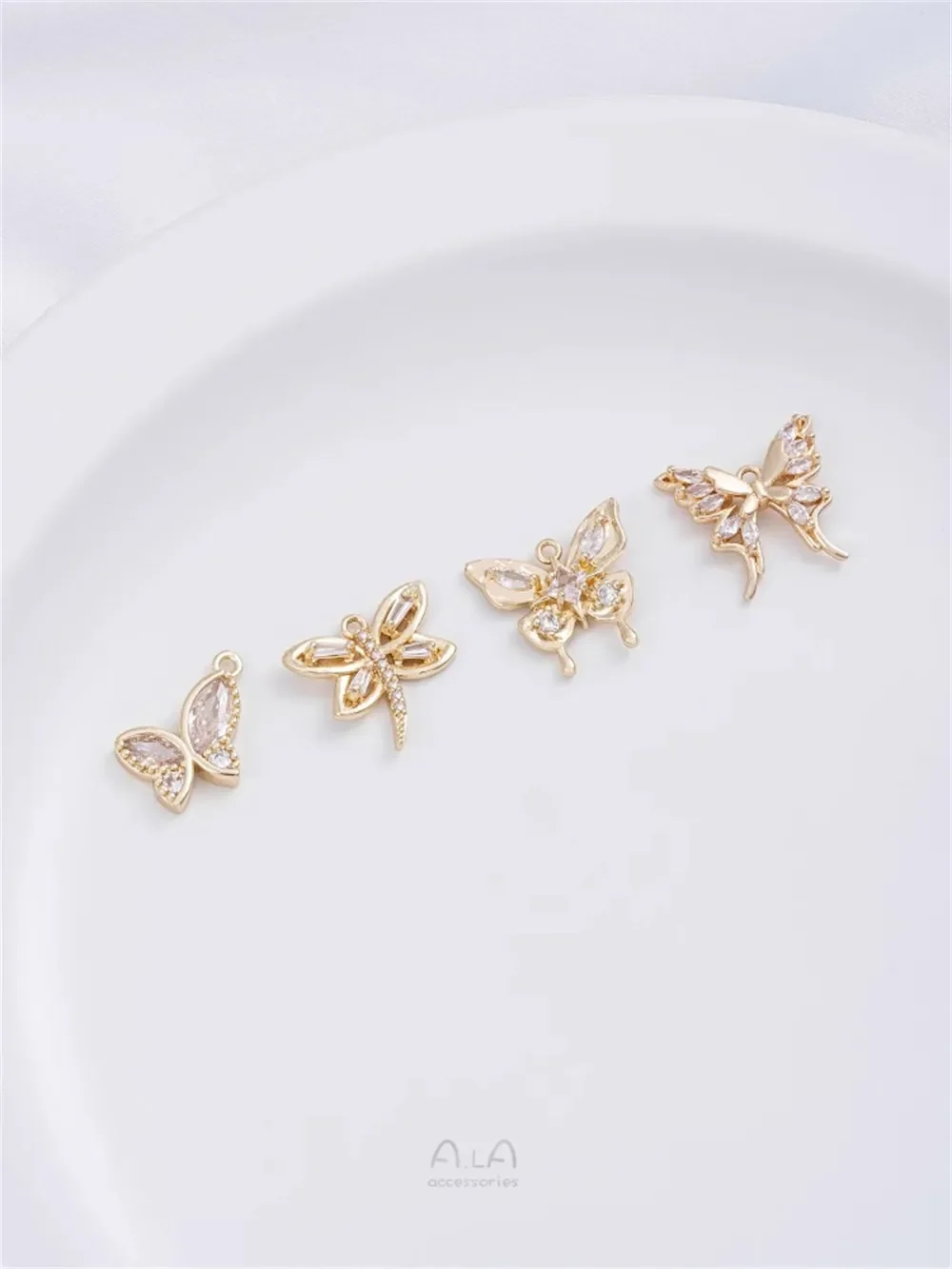14K Gold Inlaid Zircon Dragonfly Butterfly Pendant Diy Handmade Earrings Bracelet Necklace Jewelry Charms Pendants K553