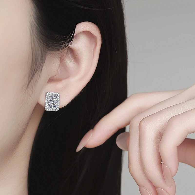 S925 pure silver moissanite earrings, square sugar Japanese and Korean minimalist light luxury niche ins style earrings