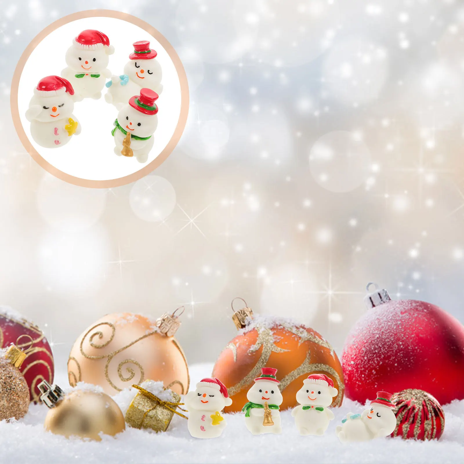 

4Pcs Adorable Tiny Snowman Figures Resin Miniatures Accessories Multi-Function Mini Figurines for Desktop Bonsai