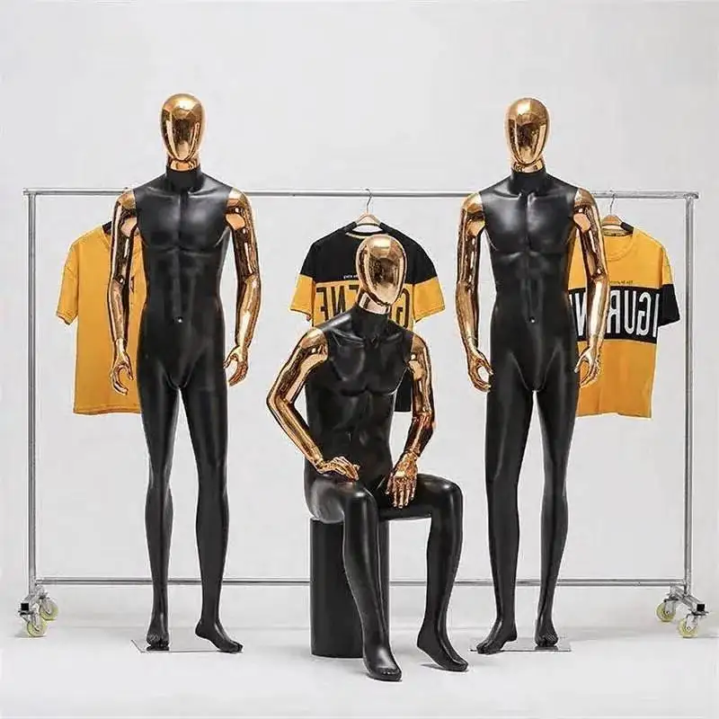 

Dummy Full Window Body Base Male Mannequins with with Store Gold-plated Model Head and Metal Hands Clothing Men's Clothing Model