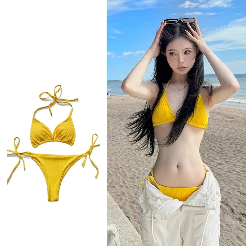 

Сексуальный белый купальник-бикини с завязками на шее, женский, с высокой талией, скрывающий живот, утягивающий, из нейлона