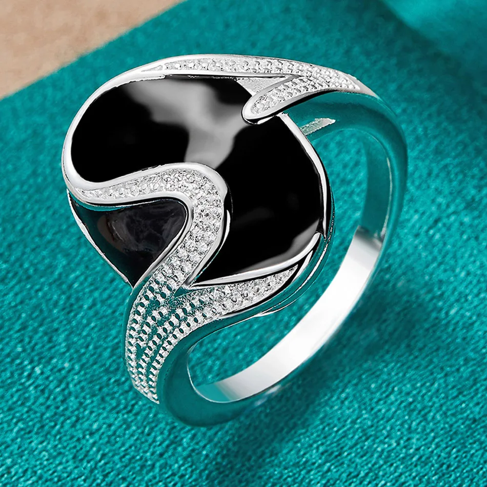 URMYLADY Runder Obsidian aus 925er Sterlingsilber, 7–10 # Ring für Frauen, Hochzeit, Charm, Verlobung, Modeschmuck – Detail 6