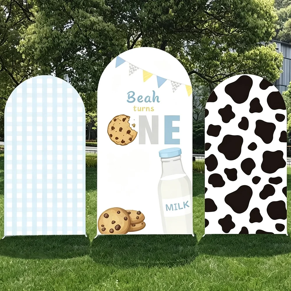 LS Custom 2-Sided Milk Cookies Pattern Kids First Birthday Party Baby Shower Covers Chiara Arch Wall Background Decor Backdrop