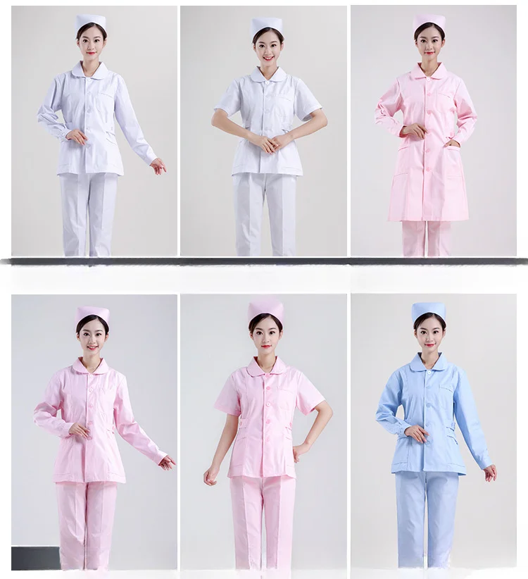 زي ممرضة نحيف بأكمام طويلة ، وردي ، أبيض ، أزرق ، بدلة منقسمة ، معطف مستشفى ، وزرة ، مختبر ، طبي ، طوق