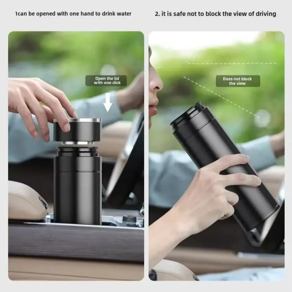 

Portable 500ml Black Water Cup Memorial Tea Separation Insulation Cup One Click Open Lid Vacuum Flask