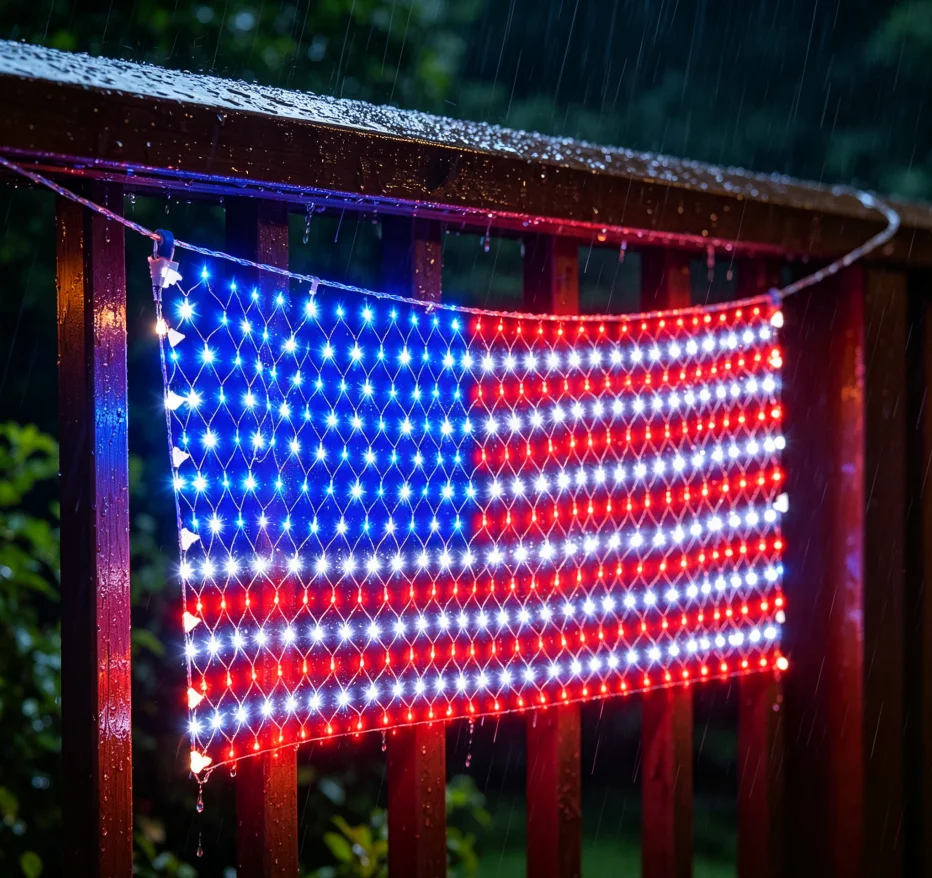 屋外用アメリカ国旗ライト-390個のledビーズ付き-110vプラグインメッシュランプ-独立記念日のお祝い用屋内ホリデーデコレーション