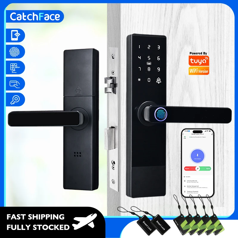 Fingerprint Door Lock TUYA WiFi App Smart Life Code Card Key Touch Screen Smart Door Lock Security Digital Electronic Lock