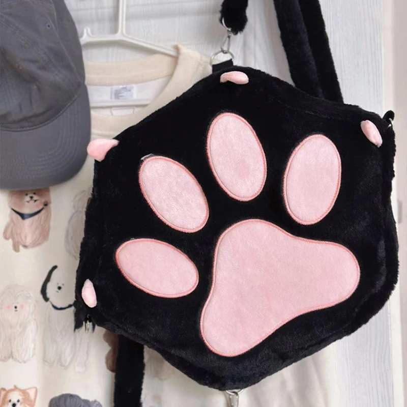 

Japanese Style Cat Paw Backpack Cute Fluffy Cartoon Schoolbags for Girl Student Soft Plush Toy Y2K Aesthetic Shoulder Bag Gift