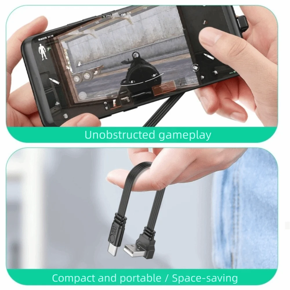 Double Elbow Type C Data Cable 90 Degree Super Soft USB C Charging Cable Flat Flexible Double-Sided Mobile Game Cable Charging