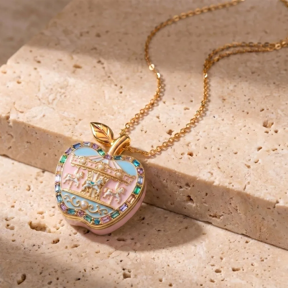 Gold color Opening Closing Phase Box Necklace Ballet Style Opening and Closing Box Women's Necklace Jewelry Gift view 4