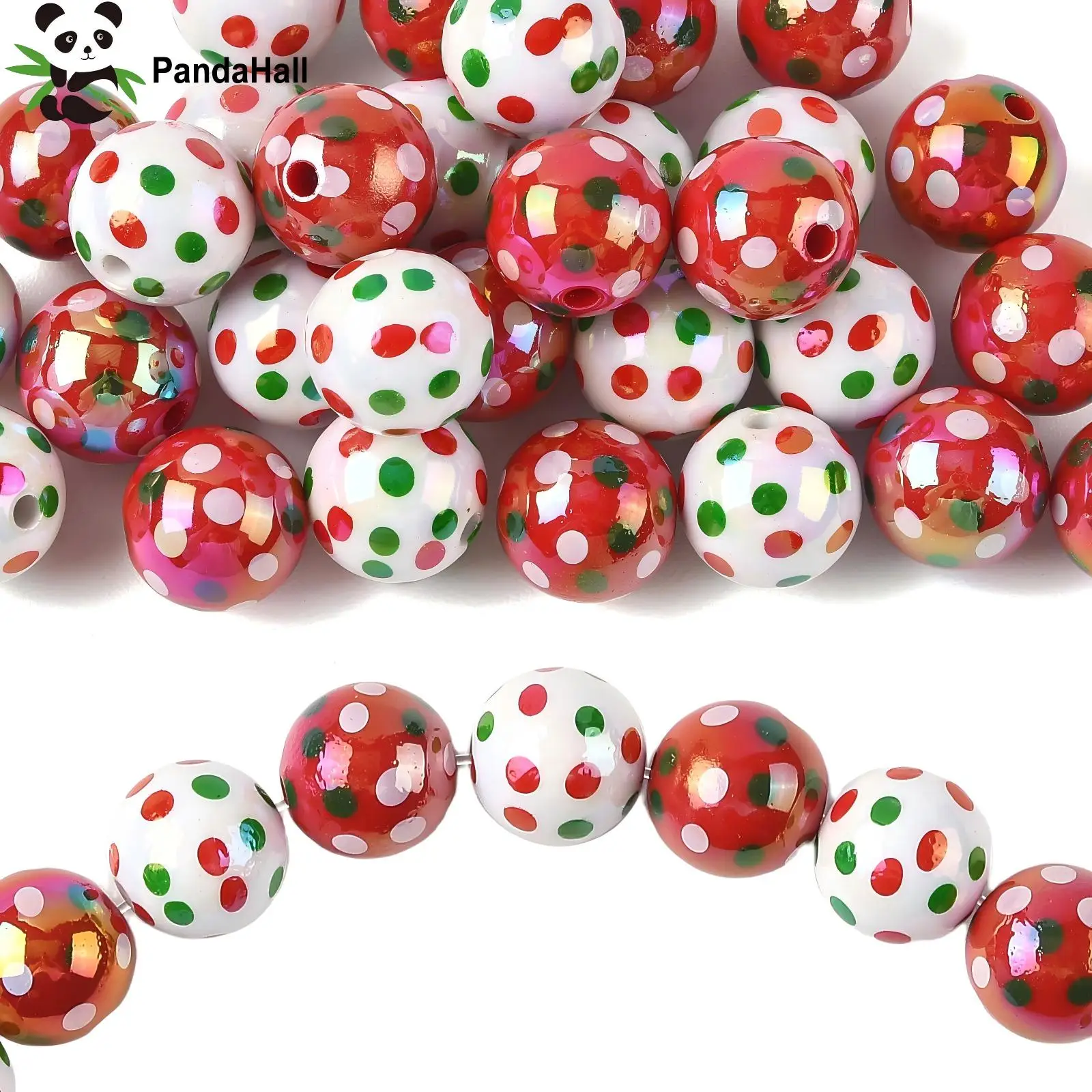 PandaHall 30 Stück UV-beschichtete, schillernde Acryl-Weihnachtsperlen, rund, gepunktet, mehrfarbig, 16 mm, für DIY-Schmuckherstellung – Detail 1