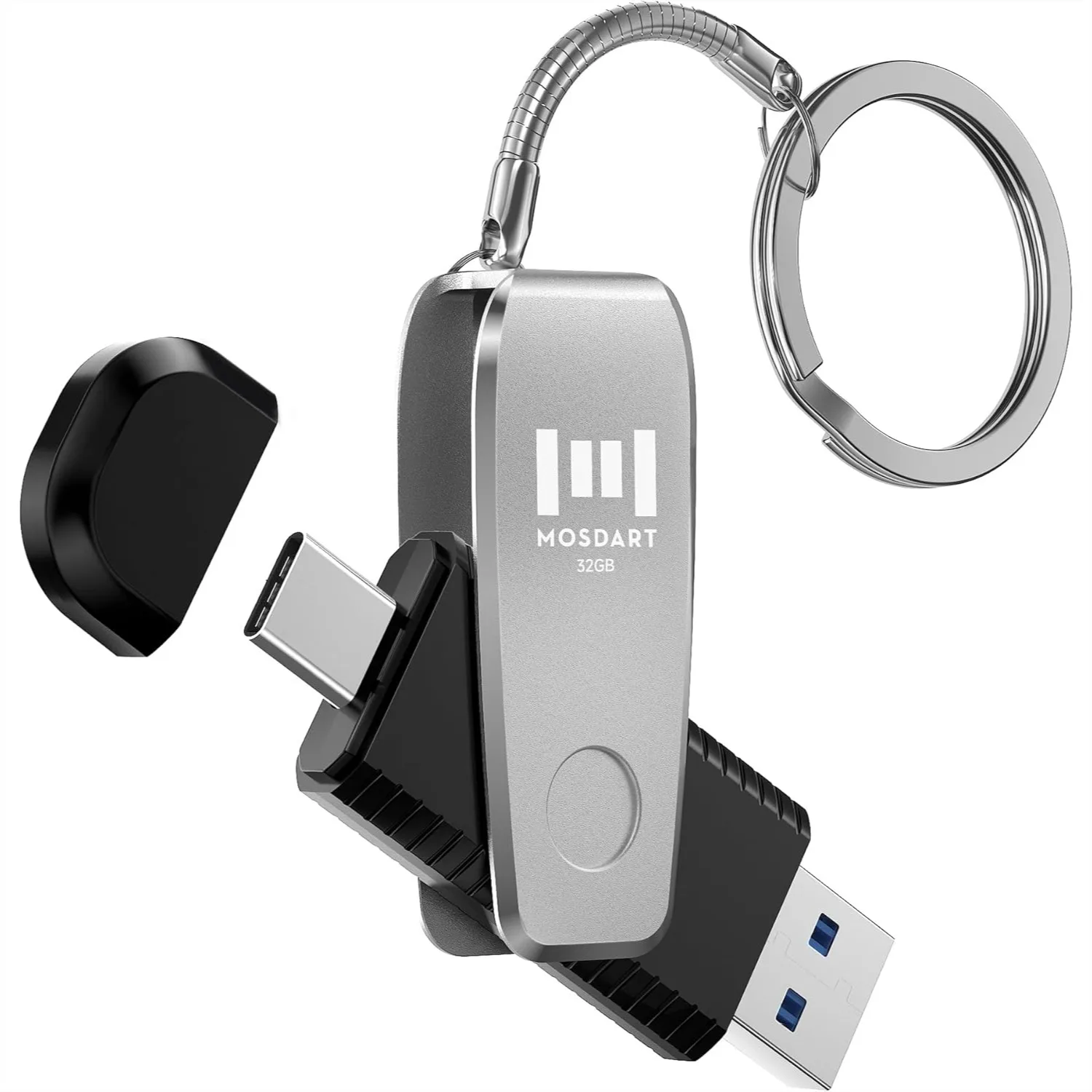 

32GB USB 3.1 Type C OTG Flash Drive 2 in 1 with Keychain for iPhone 15 16 17 Android iPad MacBook Laptop Silver