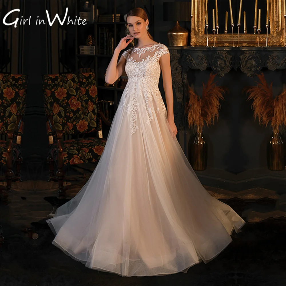 

Graceful Plus Size Robe De Mariée A Line O Neck Wedding Dresses Appliques Bridal Gowns Cap Sleeves Bride Robes Vestidos De Novia