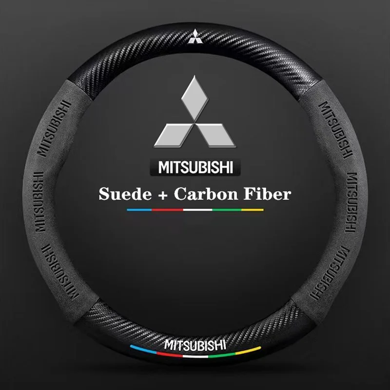 

For Mitsubishi Outlander Pajero Asx Colt Lancer EX Evolution X L200 Triton RALLIART Car Suede Carbon fiber Steering Wheel Cover