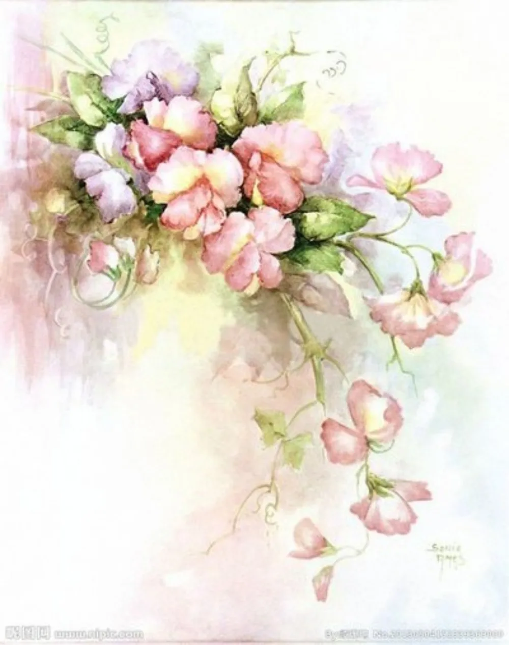 300329-Romantic Floral Hand Paint By Numbers Home Decoration Art