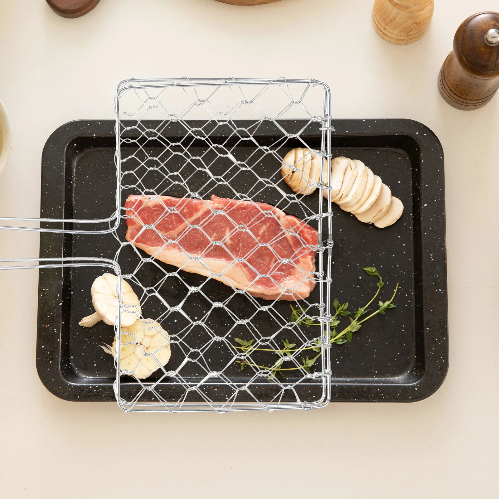 

Portable Grill BBQ Tongs Heat-resistant Basket Multi-function Barbecue Fish Rack Silver Meat Barbeque Accessories