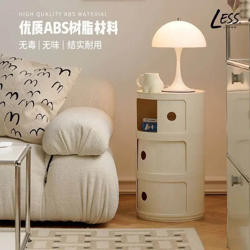 Cream Wind Mini Modern Plastic Round Bedside Table Small Bedroom Simple Locker Storage Cabinet