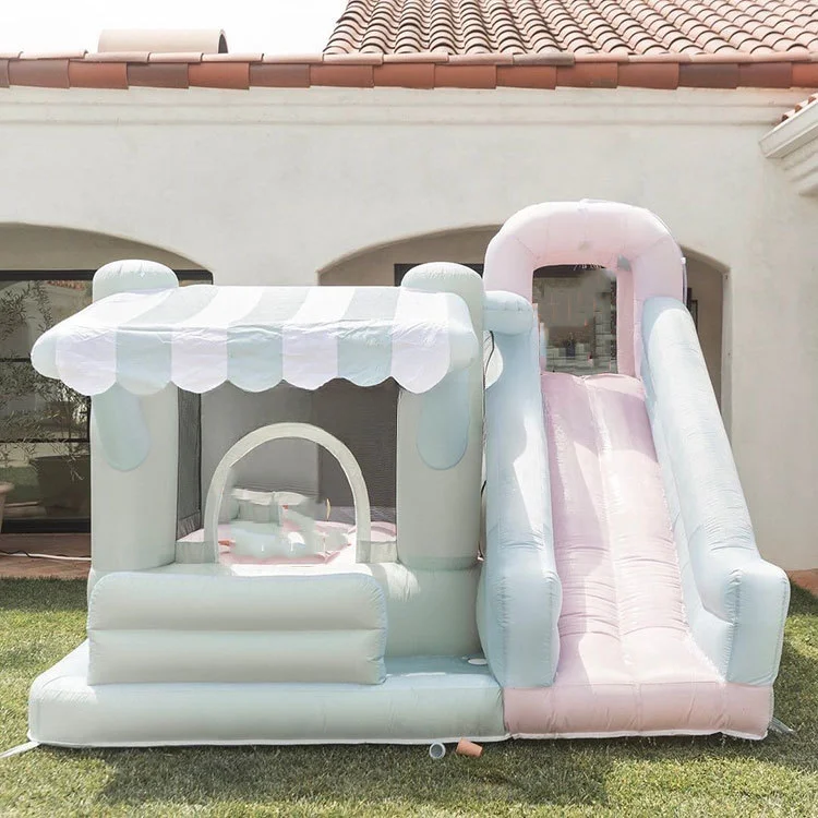 PVC trampoline outdoor white inflatable bounce house with slide jumping castle for kids party games