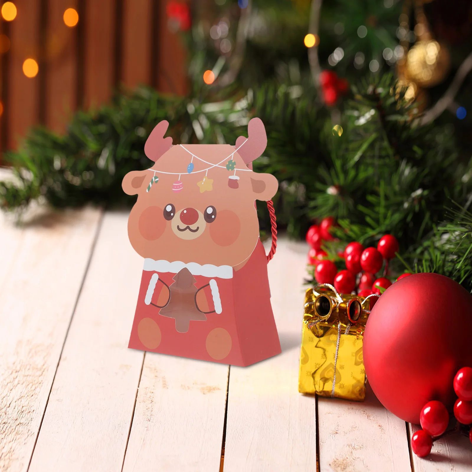 

10Pcs Christmas Candy Paper Treat Bags for Holiday Party Favor Bags Small Handle Cute Bear Design Birthday Money Box
