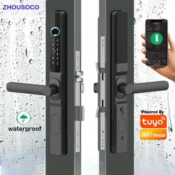 Waterproof Outdoor Fingerprint Tuay Wifi APP Digit Electronic Door Lock Password Keyless Aluminum Glass Sliding Smart Door Lock