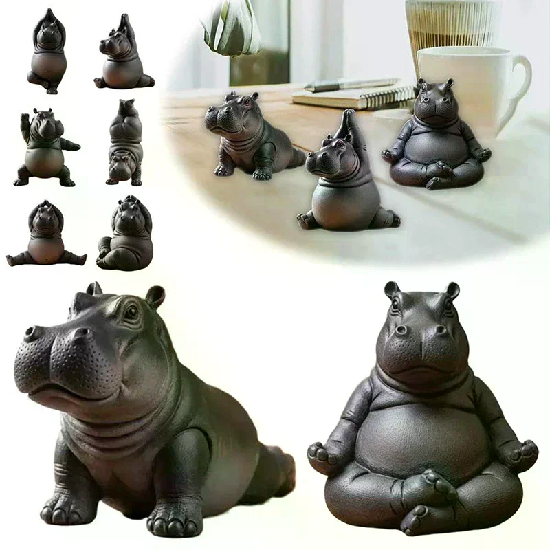 Master Hippo Statue Handcrafted Resin Hippopotamus Figurine Hippo Figurine Yoga Statue Meditation Hippopotamus For Home Yoga