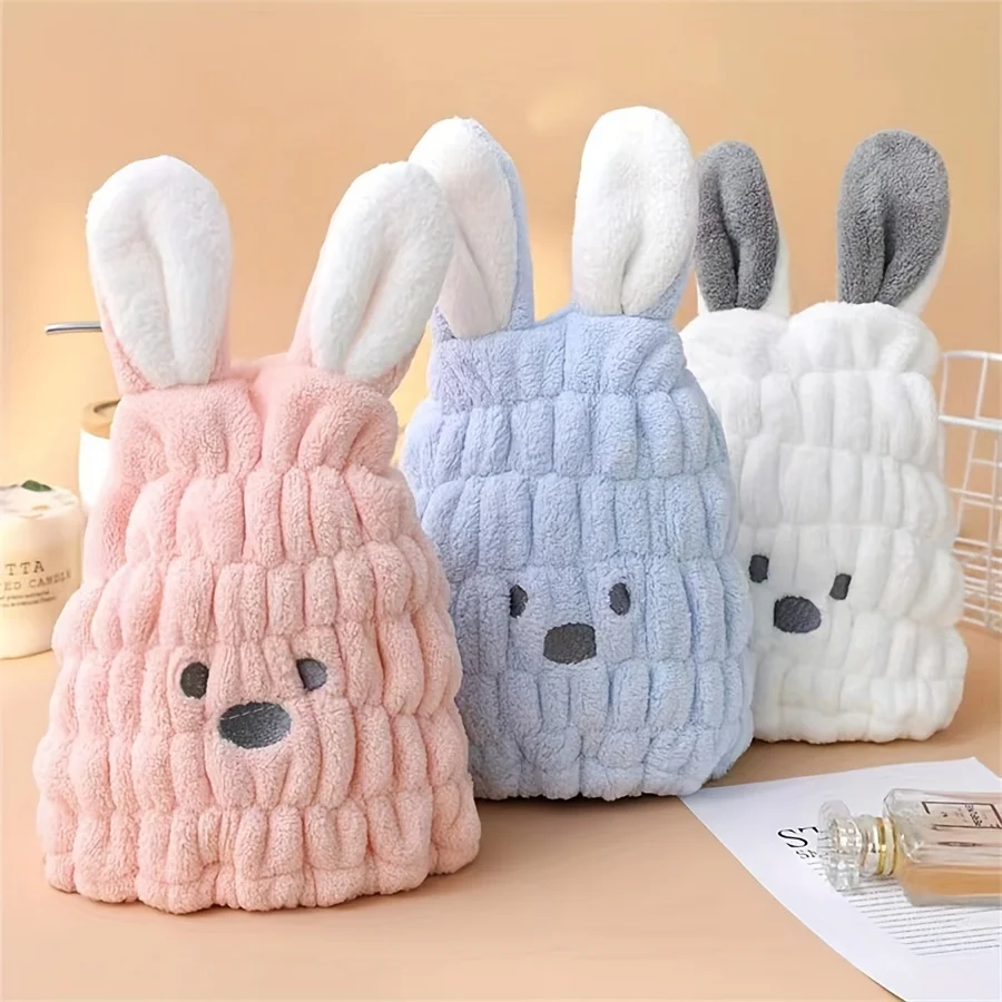 1PC Creative Rabbit Design Hair Drying Cap, Cute Cartoon Hair Towel For Bathroom, Elastic Super Absorbent Shower Cap